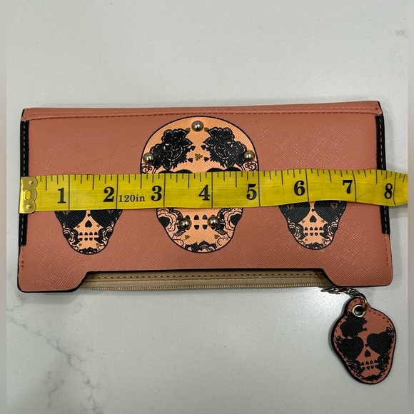 Sugar Skull Long Bifold Wallet with Zipper Pocket - Picture 9 of 11